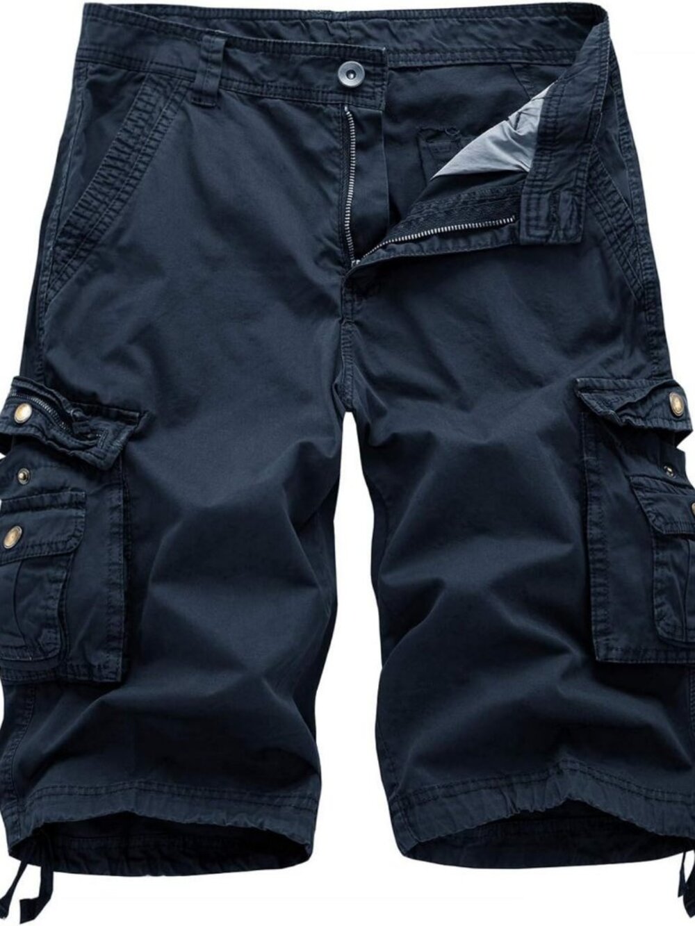 Cotton Loose Fit Cargo Shorts with Zipper & Multi-Pockets - Twill Bermuda Style